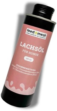 feed&meat Olio di salmone per cani e gatti 250 ml – Olio di pesce puro al 100%, ricco di Omega 3 & 6 – per pelo lucido, pelle sana e nutrizione Barf