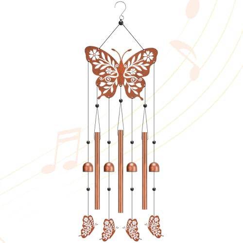 Meng Jiaran Butterfly Wind Chimes for Garden 22.4'' Hanging Wind Chime Gardening Gifts for Women, Aluminum Tube Windchime Patio Outdoor Decorations for House Warming Valentine Birthday Gifts