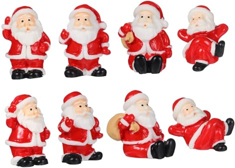MALUGOGO 12 figuras de resina de Papá Noel, adornos de micro paisajes para el hogar, jardín, decoración de mesa, accesorios festivos de fiesta de Navidad