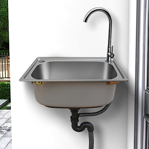 Lavandino da Bagno a Parete in Acciaio Inox, Stazione lavamani Portatile con Rubinetto dell'Acqua Fredda, lavello di Servizio per Garage, Giardino, Cucina, Lavanderia - Dimensioni compatte 6