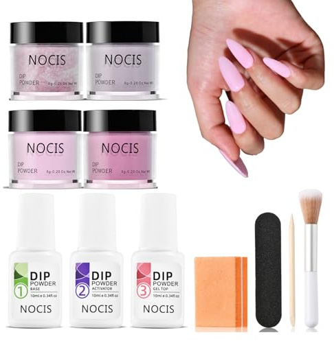 Nail Dip Powder Starter Kit, Dip Powder Nail Kit, 4 Colors Dipping for Home DIY Salon Art, Glossy or Frosted Finish with Base Top Coat Activator Liquid Manicure DIY Salon