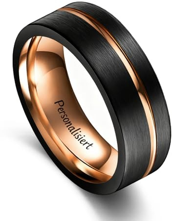 VAKKI Ring Herren Damen 6mm/8mm Wolfram Ringe Schwarz/Silber/Schwarz Blau Eheringe mit Rille und Abgeschrägte Kanten Größe 52(16.6)-72(22.9)
