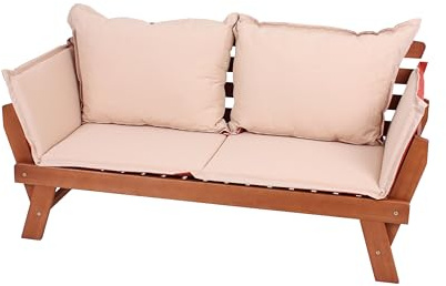 DELUKE Gartenbank Odense umklappbare Armlehnen - 195cm Breit, Eukalyptus, Natur | Terrassenbank Wetterfest Sitzbank Outdoor Bank