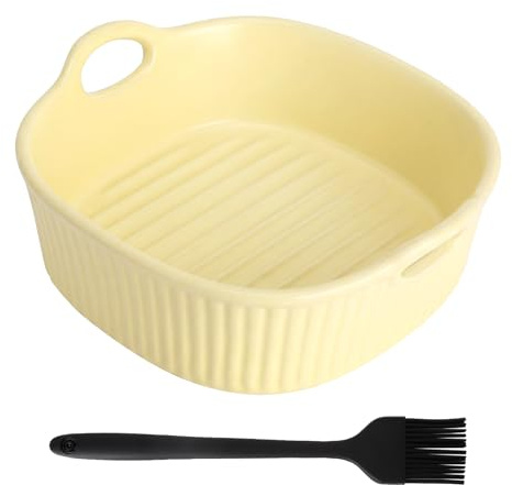 YPLANGENT Plat à gratin en céramique - 18,5 x 16,5 x 5,5 cm - 650 ml - Plat à lasagne multicolore émaillé avec poignée - Pour friteuse à air chaud, four et micro-ondes (jaune)