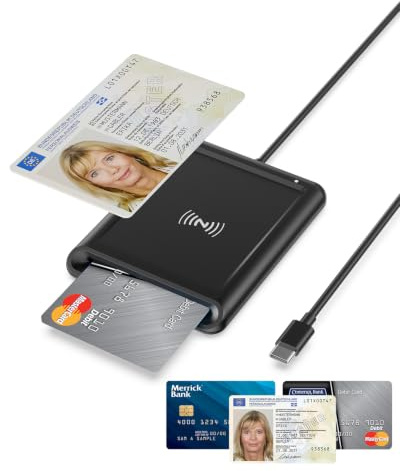 USB-C Kartenlesegerät Personalausweis mit NFC für neuen Personalausweis PC | Smart ID Card Reader USB SIM Kartenleser für Bankkarten,Chipkartenleser kompatibel mit Windows,Linux,Android,mit95cm Kabel