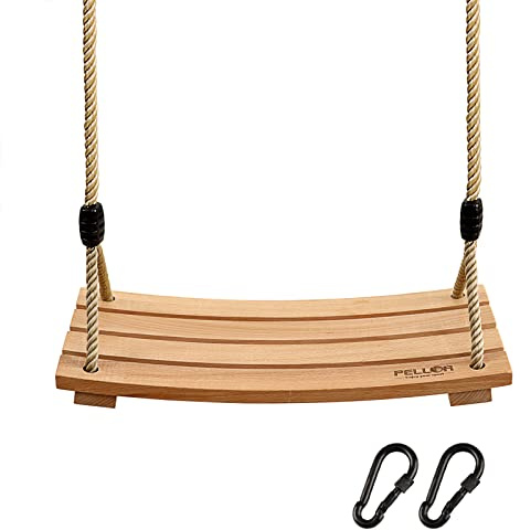 PELLOR Wood Tree Swing Seat, Indoor Outdoor Rope Wooden Swing Set for Children Adult Kids 17.7x7.9x0.6 inch