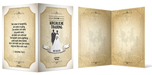 Kartenmachen.de Kirchenheft Hochzeit individuell Klappkarte - Retro Vintage Brautpaar in Weiß