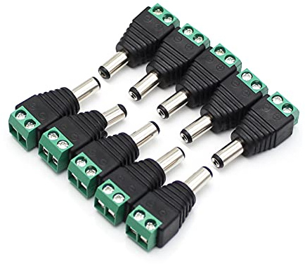 LightingWill 10 Pack 5.5 X 2.1mm Barrel Power 12V Male DC Jack Power Connector Adapter Plug for CCTV Security Camera LED Strip