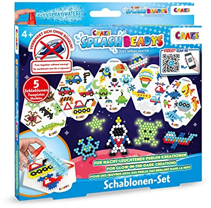 Craze Splash BEADYS Boys Steckperlen Schablonen 5er Set Bügleperlen Schablonen ohne Bügeln Kinder Bastelset Verschiedene Motive Wasserperlen Zubehör 11065, Klein