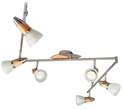 Lindby Deckenlampe Glas, Holz Deckenstrahler schwenkbar und drehbar 6x E14 max. 7W ohne Leuchtmittel Deckenleuchte Deckenspot Spot Strahler