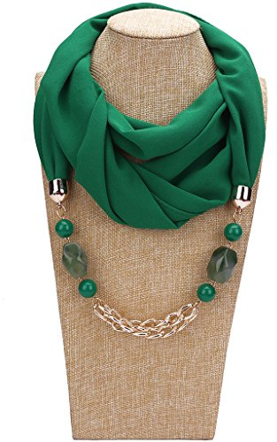 Xuniu Women Scarf, Sciarpa del Telaio della Collana Chiffona di Stile Classico delle Donne con Il Regalo dello Scialle del Pendente dei Gioielli Verde