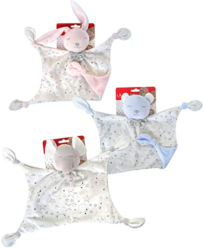 KIDDI-MEDIA Baby Kuscheltuch mit Name Bestickt (kein Druck) / wunderschöne 3D Motive zur Auswahl - ideal als Schnuffeltuch und Trösterchen (Rosa/Weiss - HASE)