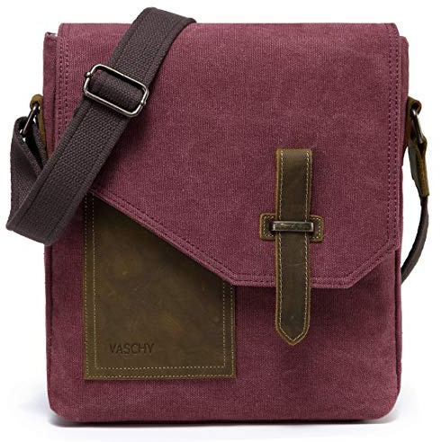 VASCHY Small Messenger Bag for Women, Vintage Canvas Leather Lightweight Crossbody Bag Burgundy