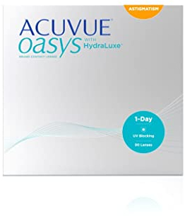 ACUVUE OASYS 1-Day for Astigmatism Kontaktlinsen – Tageslinsen mit angenehmem Tragegefühl – -3.5 dpt, Cyl -1.25, Ach 180 und BC 8,5 – Mit UV Schutz und Austrocknungsschutz – 90 Linsen