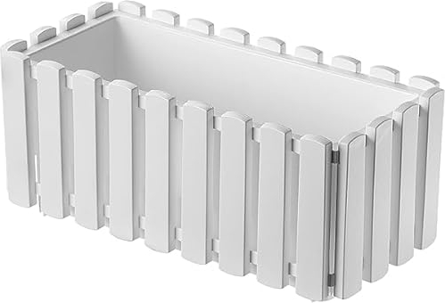 Blumenkasten Latten-Optik 38cm Weiß – Rechteckiger Balkonkasten im Lattenzaun-Design, Wetterfester Pflanzkasten aus Kunststoff, Pflanzgefäß für Garten, Terrasse & Innenbereich