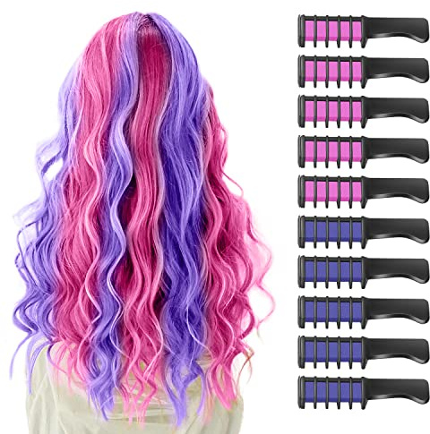 10 colores Hair Chalk Peines de Tiza de Colores para el Pelo Temporal Cabello Tiza No Tóxico Lavables para el Fiesta Navidad Cumpleaños y Cosplay Niñas y Niños Regalos(Rosa+Violeta)
