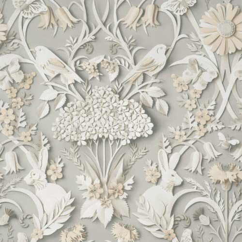 ** Sample Fine Decor Soft Grey Rabbit Butterfly Luxury Woodland Paste The Paper Wallpaper