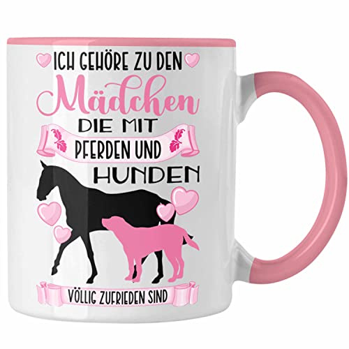 Trendation - Pferd Hund Tasse Geschenk Mädchen Reiterin Geschenkidee Rosa Kaffeetasse Reiten Lustiger Spruch (Rosa)