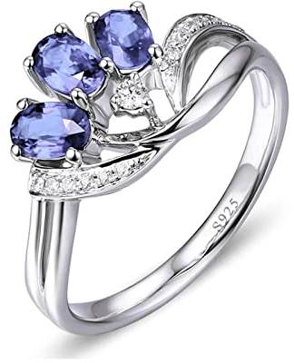 Gualiy Damenring Silber 925 Zirkonia, Damenringe Hochzeit Oval Form Lavendel Lila Zirkonia Ring Größe 63 (20.1)