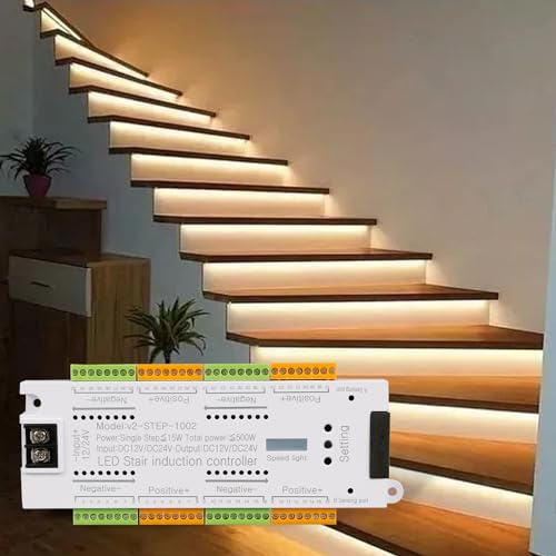 TWSOUL LED Motion Sensor Stair Light Controller Channel 32Light Automatic Step System Controller for Stairway Light