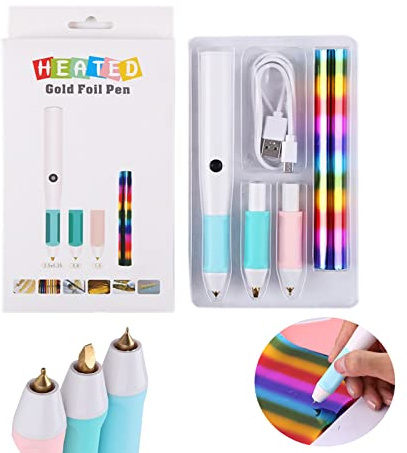 3 Size Tips Heat Foil Pens & 1pcs Heat Activated Foil Roll Sets for Card Making Scrapbooking Tools All in One Kits Drawing Pen USB Powered DC5V Foil Quill Starter Kits for Scrapbooking Crafting Tool