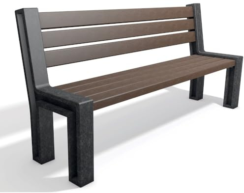 hanit® Hyde Park | 195 x 56 x 95cm | schwarz-braun | Gartenbank mit Lehne | wetterfeste Parkbank aus Recycling-Kunststoff