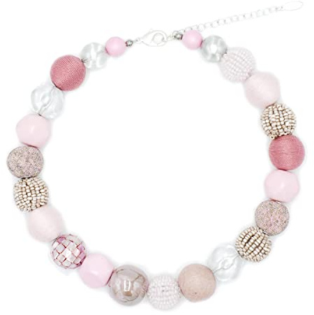 Feliss Handmade: Ketten aus Perlen Halskette Damen Statement Kette 45 cm lang in Boho Style. Choker Halsband Schmuck. Beads Perlenkette Frauen pink (Blossom Rose)