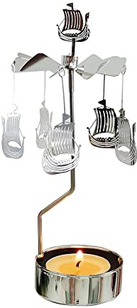 kingnero Karussell-Kerzenhalter rotierend Metall klein Kerzenhalter Kerzenständer für Weihnachten (Schiff)