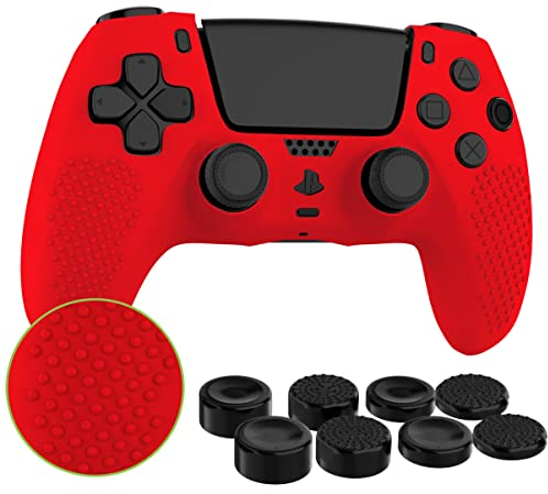 MyGadget Custodia in Silicone compatibile con PS5 Controller - con 8 thumbsticks (2x coppia alta | 2x coppia bassa) - Cover per Playstation Dualsense Wireless in Rosso