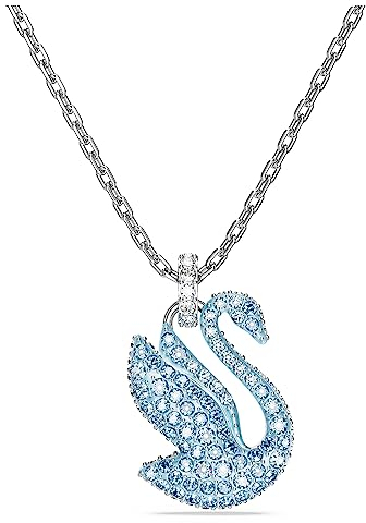 Swarovski Iconic Swan Collana Pendente, con Cigno Medio in Pavé di Cristalli Swarovski, Placcatura in Tonalità Rodio, Blu