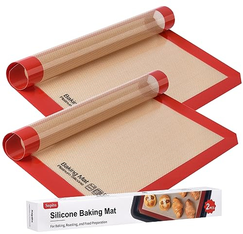 Silicone Baking Mat, Sopito 2pcs Non Stick Baking Sheets 16.5 Inch x11 Inch Heat Resistant 250°C/480°F Silicone Pastry Mat, Red