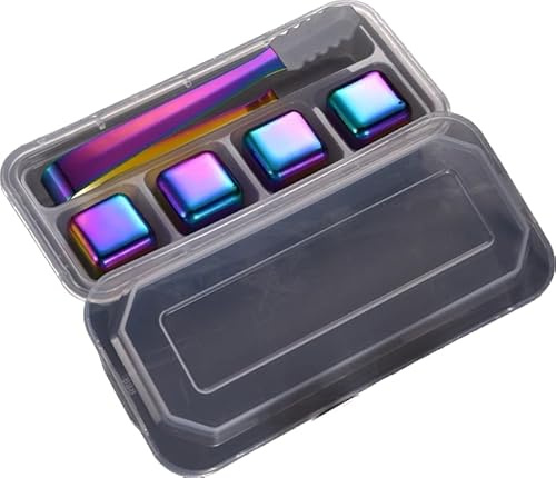 AKIS HOME 4er Set Edelstahl Eiswürfel mit Zange im Geschenkset, wiederverwendbar