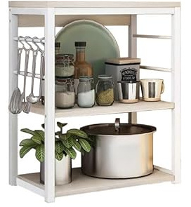 Meyvaser Étagère de cuisine haute avec étagères de rangement, cadre en métal blanc, étagère industrielle pour micro-ondes 50 x 30 x 71,5 cm, couleur naturelle et blanche