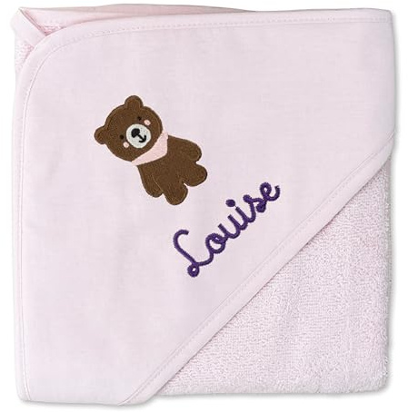 upstitch studio Rosa Mädchen-Kapuzenhandtuch für Kinder (100x100cm) mit Namen personalisiert für Mädchen aus 100% Baumwolle - Babyhandtuch und Kinderhandtuch