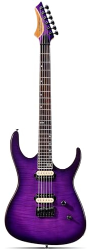 Leo Jaymz Electric Guitar Monsoon Series,Reverse Headstock,Mahogany Body,Roasted Maple Neck,Rosewood Fretboard,Locking Tuners,Rounded End Frets (Violet Flame)
