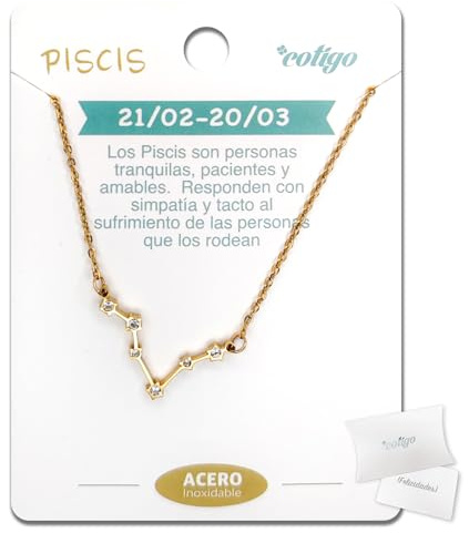 Cotigo Collana segno zodiacale in acciaio inox per donna-12 collane ciondolo oroscopo in Zirconia cubic-gioielli astrologici, standard-Acciaio inossidabile (Pesci-Dorato)