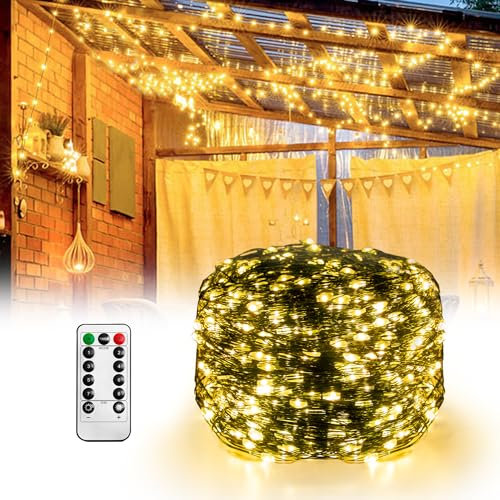 XMTECH LED Lichterkette aus Kupferdraht, 8 Modi IP65 Wasserdicht Warmweiß Lichterketten mit Fernbedienung für Party,Garten,Weihnachten,Hochzeit,Zimmer,Weihnachtsdeko (120m, 1200LED)