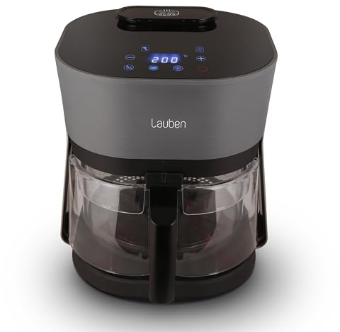 Lauben Glass&Steam Heißluftfritteuse 4500BG Air Fryer mit Glasfrittierkorb, Dampffunktion, 8 Programme, manuelle Zeit- und Temperatureinstellung, spülmaschinenfester Korb, Behältervolumen 4,5l