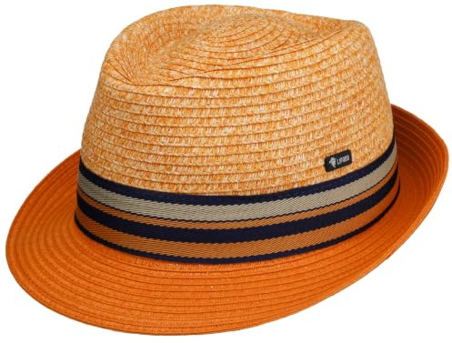 Lipodo Corinaldo Trilby Strohhut Mehrfarbiger Hut Italienischer Sonnenhut mit gestreiftem Ripsband Herren Frühjahr Sommer orange S (54-55 cm)