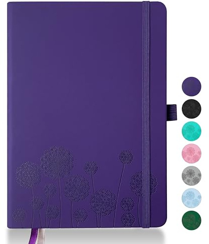 Qefuna Notebook-Tagebuch für Frauen, Notizbuch A5 Leder Journaling Notebooks für die Arbeit, 200 Seiten Reisetagebuch für Frauen Männer mit Stifthalter und Farbband, 5.78×8.34(Lila)