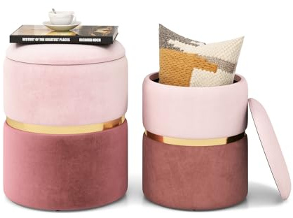 RELAX4LIFE 2er Set Sitzhocker, Pouf Hocker mit 32L + 21L Stauraum, Ottomane aus Samt, Aufbewahrungshocker für Wohnzimmer Schlafzimmer (Rosa)