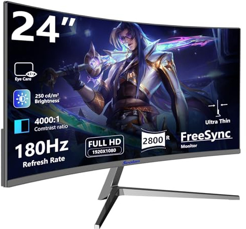 Sealan Selan - Monitor de computadora (curvado, 1K-180 Hz, negro, 24 pulgadas)