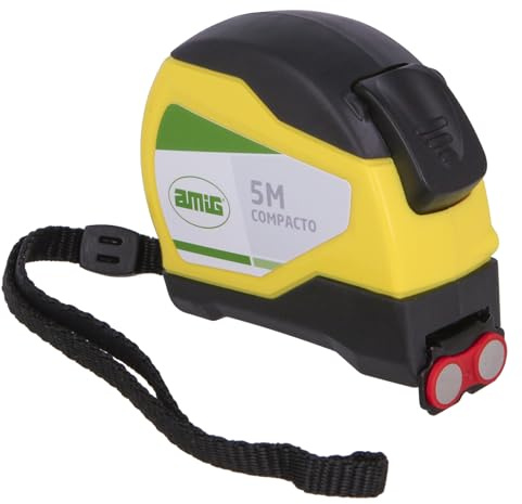Amig - Nastro metrico professionale | Gancio con due rivetti magnetici | Clip per fissaggio alla cintura e al polso | Acciaio speciale | Dimensioni: 5 m 19 mm | Giallo e nero