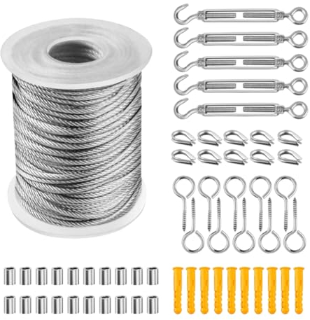 Drahtseil Edelstahl Set,Drahtseil 2mm,304 Edelstahl Seil Mit Aluminiumhülsen,Rankhilfen Für Kletterpflanzen,Zubehör Für Drahtseile,Seilaufhängung Drahtseil,Drahtseil Pvc Ummantelt,Wäscheleine (20m)