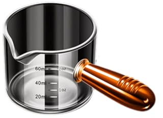 FOVNOT Espresso Measuring Cup, 60ml, Dual-Scale, Brown Handle | Shot Glass with V-Shaped Mouth, for Espresso, Ketchup, Salad Dressing, Hot Chocolate