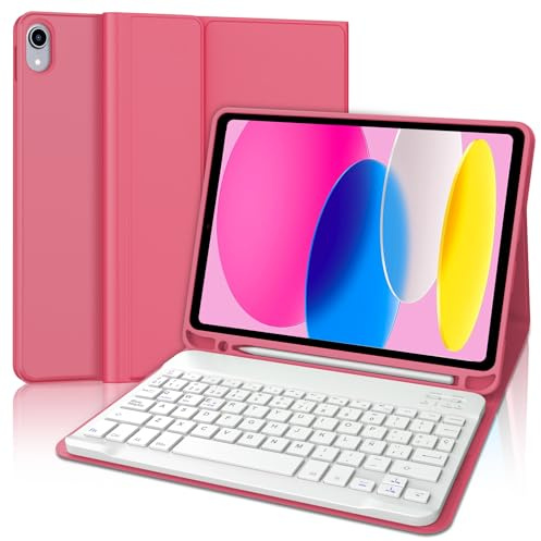 Funda Teclado para iPad A16 11 Generación 2025/10 Gen 2022 11/10.9 Pulgadas | Capa Keyboard QWERTY Español Ñ, Bluetooth Magnético Desmontable Teclado con Portalápices para iPad 11/10 Gen, Rosa fucsia