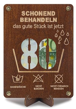 Witzige 80. Geburtstag Geldgeschenke Holz mit Geburtstagskarte, Geschenke aus Holz mit Ständer, Geldgeschenke Verpackung Geburtstagskarte 80, Geschenkes zum 80 Geburtstags Mann Frau