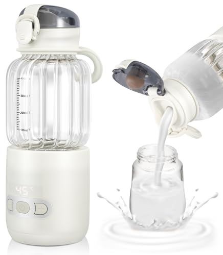 Calentador de Biberones Portatil Capacidad de 400ml, calentamiento rápido Temperatura Regulable 37 a 55°C, Calienta de Leche con Visualización de Temperatura Digital LED para Viaje, sin BPA (blanco)