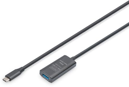 DIGITUS Cavo di prolunga attivo USB 3.2 Gen 1-5 m - Da Typ-C maschio a USB-A femmina - Plug & Play - Fino a 5 Gbit/s - Nero