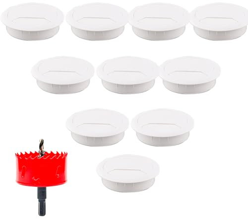 Lot de 10 œillets de bureau avec scie cloche de 60 mm, cache-trous pour table de bureau à domicile, blanc